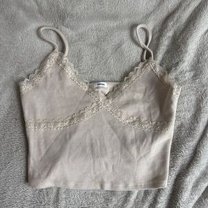 Garage Lace-Trim Tan Ribbed Camisole
Size large but fits like medium